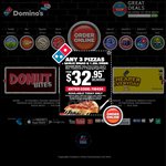 Domino's 3 Traditional Pizzas + Garlic Bread + 1.25L Coke $22.95 Pickup