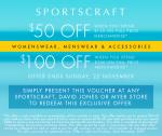 Sportscraft Discount - $50 off with $150 Spent, $100 of with $300 Spent