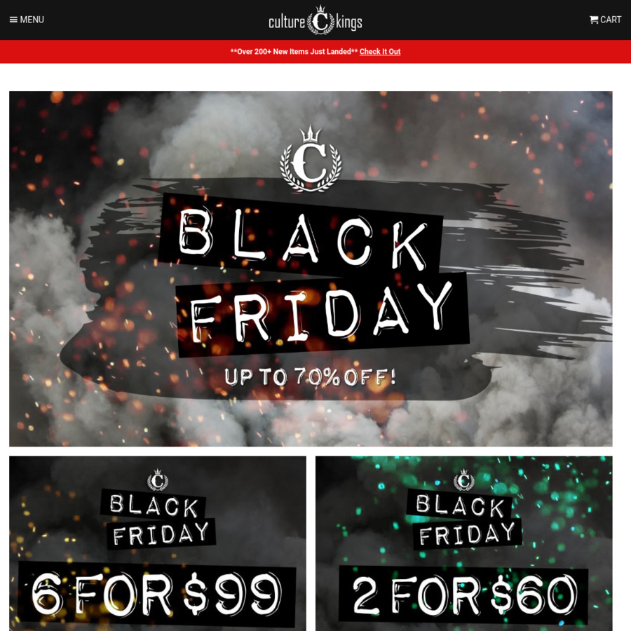 Culture Kings Black Friday Deals 6 for 99, 2 for 60, 2 for 99 Other Items up to 70 off
