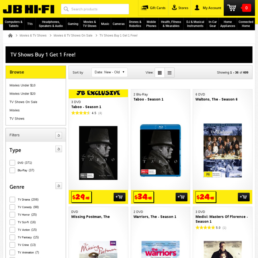 Buy One Get One Free on Selected TV Shows JB HiFi OzBargain