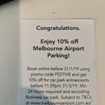 10% off Melbourne Airport Parking (Min 24 Hours Required and Parking Must Finish by March 31)