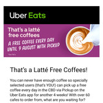 [NSW] Free Coffee up to Value $5.50 Uber Eats App via Pickup (Sydney CBD)