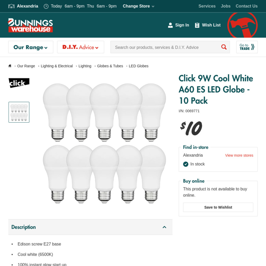 Bunnings deals light globes