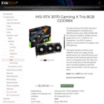 MSI RTX 3070 Gaming X Trio (Non-LHR) $1219 + Delivery @ Evatech