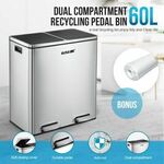60L Dual Compartment Dustbin Stainless Steel Kitchen Garbage Rubbish Bin with Pedals $149.97 + Delivery @ CrazySales