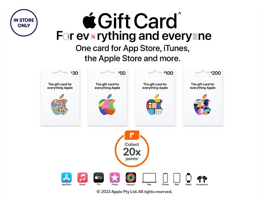 Earn 20x Everyday Rewards Points on Apple Gift Card (Excludes $20
