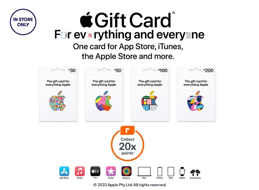 Collect 20x Everyday Rewards Points on Apple Gift Cards (Limit 10