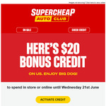 $20 Credit for Club Members @ Supercheap Auto