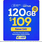 Catch Connect 365 Day Mobile Plan 120GB - $109 (New Services Only) @ Catch