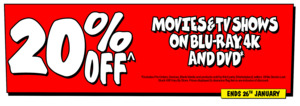 20% off All Movies and TV Shows on DVD, Blu-Ray & 4K UHD (Exclusions Apply) + Delivery ($0 C&C/ in-Store) @ JB Hi-Fi