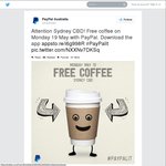 FREE Coffee Monday 19 May in Sydney CBD @ Cafés Accepting PayPal