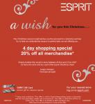 Esprit 4 Day Shopping Special - 20% off all merchandise
