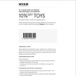 Myer One Member - 10% off Toys in Store and Online (Excludes LEGO, Nursery and (app)cessories)