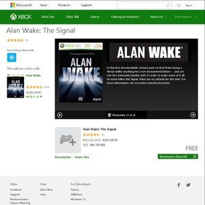 2x $0 Alan Wake DLC: The Signal & The Writer [Xbox]