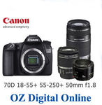 Canon EOS 70D Tri-Lens Kit 18-55mm IS STM + 55-250mm IS II + 50mm F/1.8 II - $1493.10 Delivered @ oz_digital_online eBay