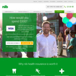 NIB Health Insurance Combined Hospital and Extras Cover - Virtual Visa eGift Card ($150 Singles / $300 Couples or Families)