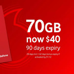 Vodafone $60 Prepaid Plus Starter Pack for $32 (90-Day Expiry with 70GB) @ Groupon