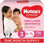 Huggies Ultra Dry Nappies Girl Size 3 (6-11kg) 176 Count $50.84 ($45.76 with Prime, $43.21 with Prime & S&S) Shipped @ Amazon AU