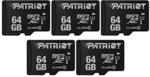 Patriot LX Series Micro SD Flash Memory Card 64GB - 5 Pack $21.50 + Delivery ($0 with Prime/ $39 Spend) @ Amazon AU