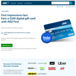 ANZ First Credit Card: $200 Digital Gift Card (Redeemable at 10 Stores) after $750 Spend in 90 Days, $30 Annual Fee @ ANZ