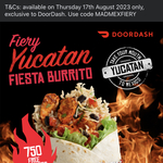 Free Yucatan Fiesta Burrito (Limit 750) + Delivery + Service Fees @ Mad Mex via DoorDash