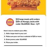 Any Large Meal $12 ($25 Min Spend) + Delivery/Service Fee @ Hungry Jack's via DoorDash