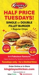 [ACT, NSW] Fillet Burger & Chips ½ Price on Tuesdays: Single Fillet $6.40, Double $8.25 @ Kingsley's Chicken, ACT & Queanbeyan