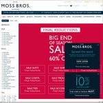 Moss Brothers. 20% off Everything (Incl Sale and Outlet)