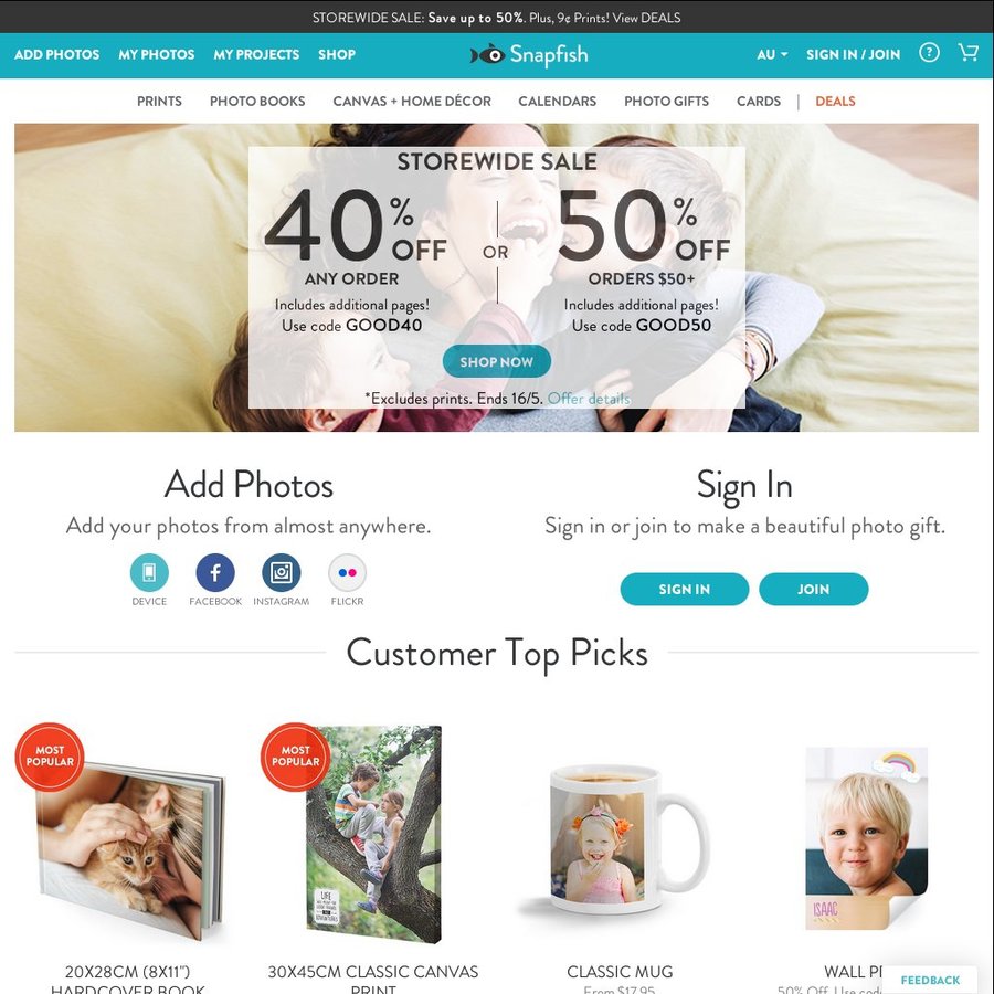 50% off Orders $50+, 40% off All Orders, 40% off All Prints @ Snapfish ...