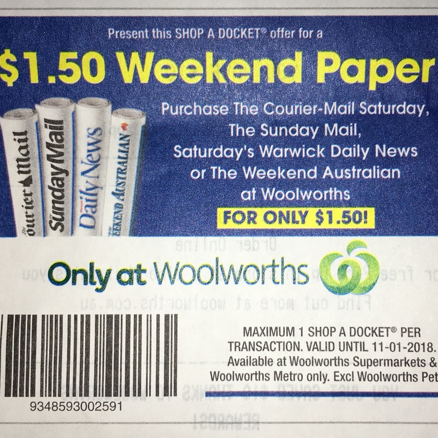 $1.50 Weekend Newspaper @ Woolworths - Courier Mail Saturday / Sunday Mail / Weekend Aust. / Sat ...