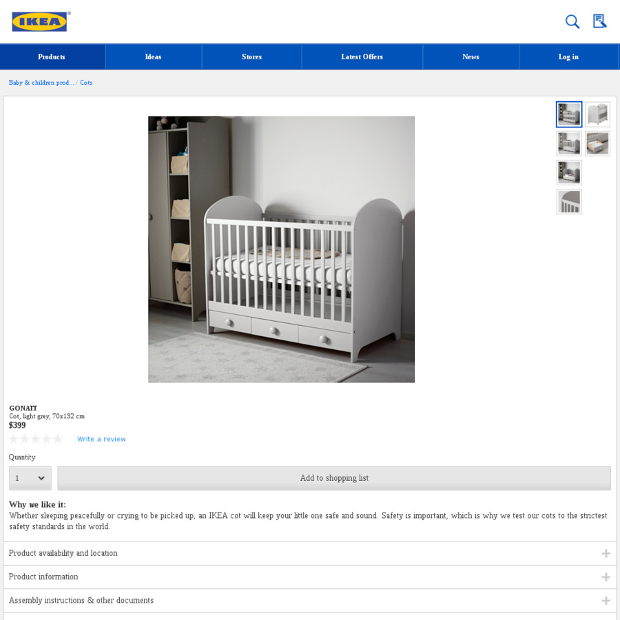 ikea grey cot