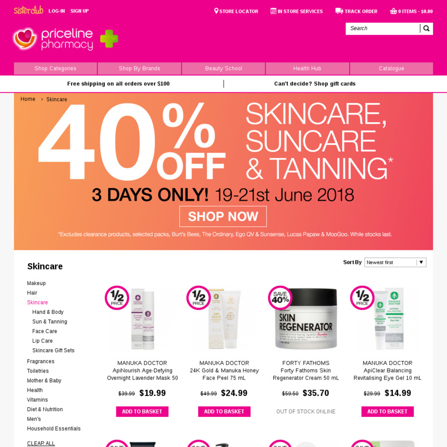 Priceline 40 off Skincare, Suncare and Tanning OzBargain
