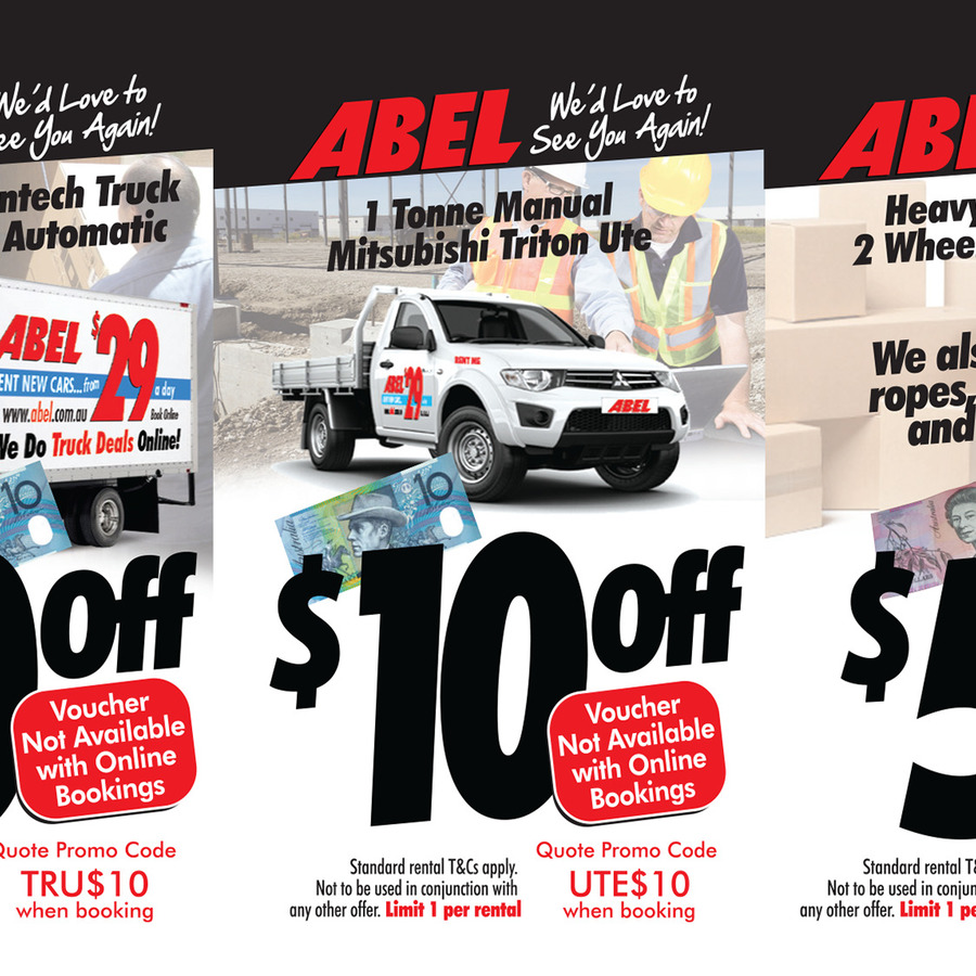 Abel Rent a Truck Special Promotion $10 off Coupon - OzBargain