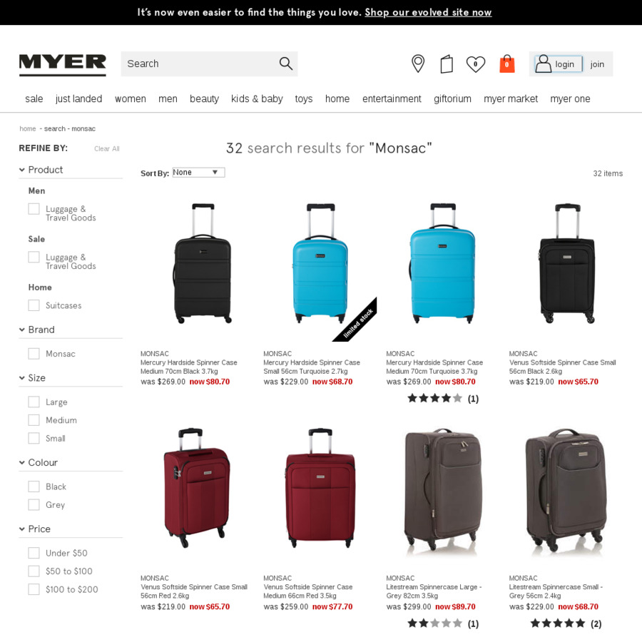 myer suitcases on sale