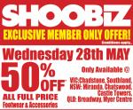 SHOOBIZ Exlcusive Members Only 50% OFF ALL Full Priced Footwear & Accessories 