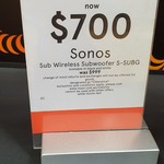 [VIC] Sonos Wireless Sub (GEN 1) in Black or White $700 (Was $999) @ MYER Werribee