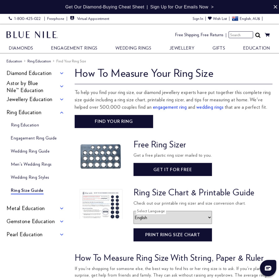 Blue nile deals ring size