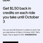 Get $1.50 Back in Credits on each ride @ Uber