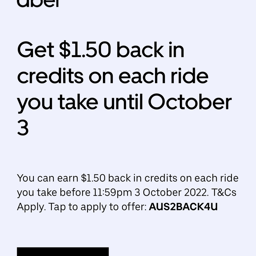 Get 1.50 Back in Credits on each ride Uber OzBargain
