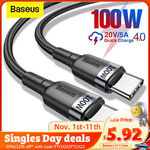 Baseus 100W Quick Charge 4.0 PD 2M USB C to USB C Cable $7.99 ($7.79 with eBay Plus) Delivered @ baseus_officialstore_au eBay