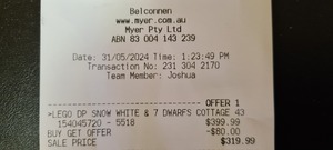 [ACT] 20% off LEGO 43242 Snow White and The Seven Dwarfs' Cottage $319.99 in-Store Only @ MYER Belconnen