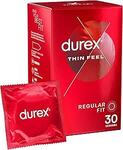 Durex Thin Feel Latex Condoms Regular Fit (Pack of 30) $8.50 ($7.65 S&S) + Delivery ($0 with Prime/ $59 Spend) @ Amazon AU