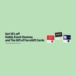 15% off Gift of Fun (Timezone), Event Cinemas, Hubbl (Binge/Kayo) eGift Cards @ Amazon AU