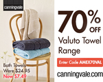 Canningvale Valuto Bath Towel $7.49 - 70% for Amex Cardmembers, $14 Shipping