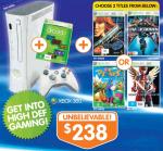 Xbox 360 Arcade bundle $238 + 2 Games from Harvey Norman