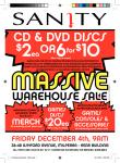 Sanity CD and DVD Warehouse Sale. CD and DVD Discs $2 or 5 for $10 on Site Only Milperra