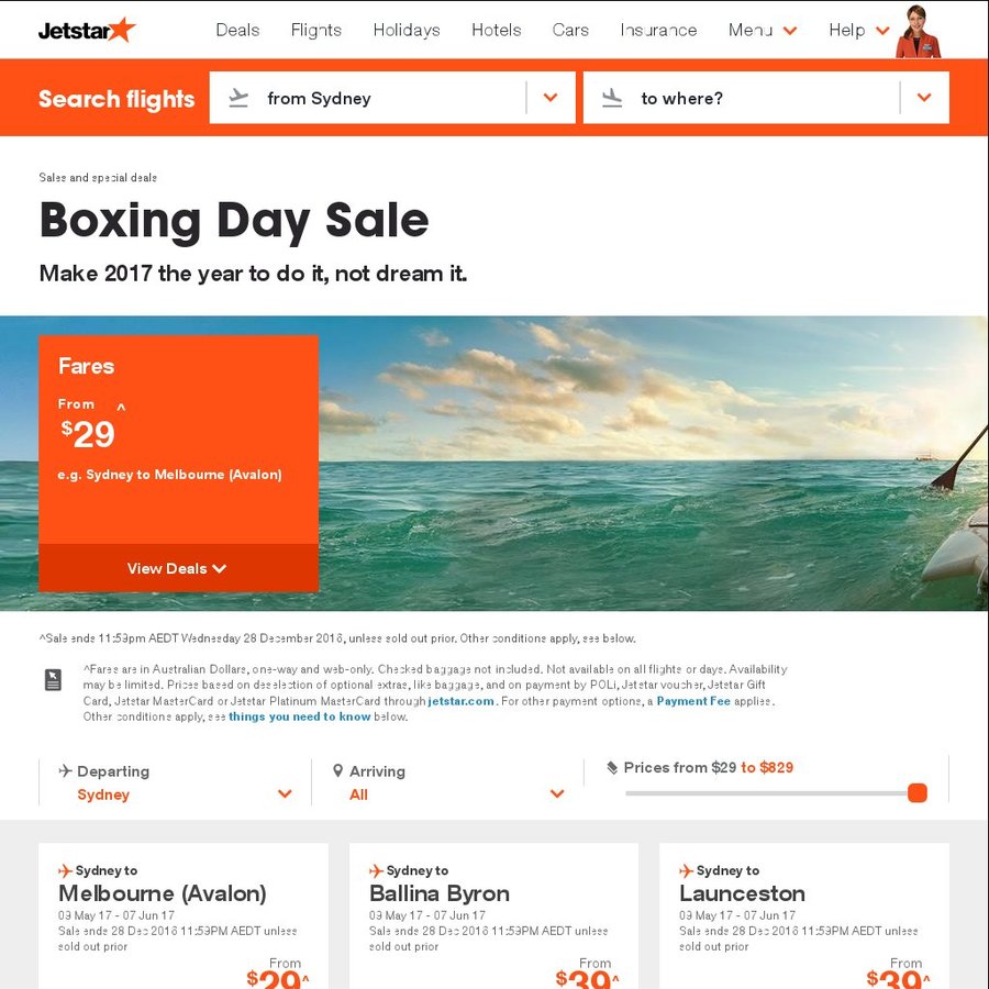 Jetstar Boxing Day Sale E.g. 45 One Way Syd to/from Melb (Tullamarine
