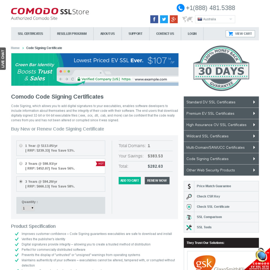 Comodo Code Signing Certificate for $101 75/ Year Comodo SSL Store