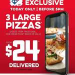 3 Large Traditional or Vegetarian Plant-Based or Value Pizzas $26.40 Delivered @ Domino's