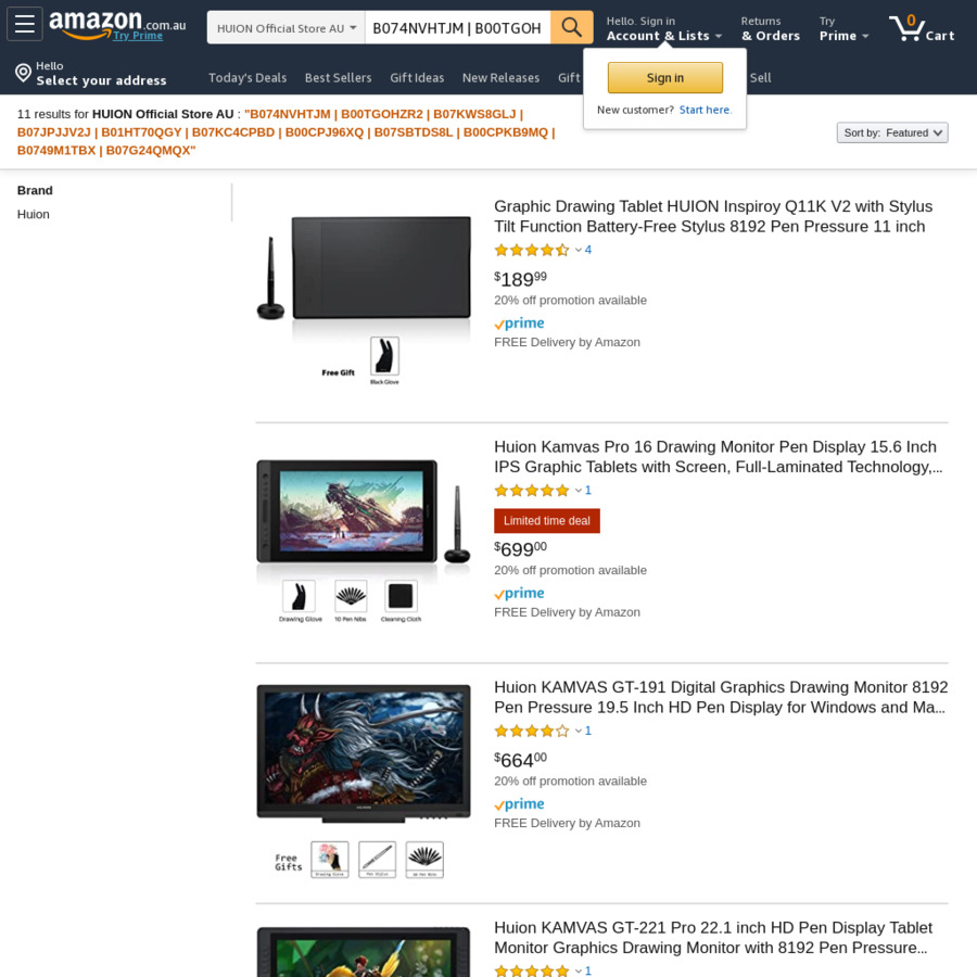 Amzon-HUION 20%-30%off for Graphic Tablet+ Shipping (Free over $39 Spend / Prime) @ HUION Official Store AU thumbnail
